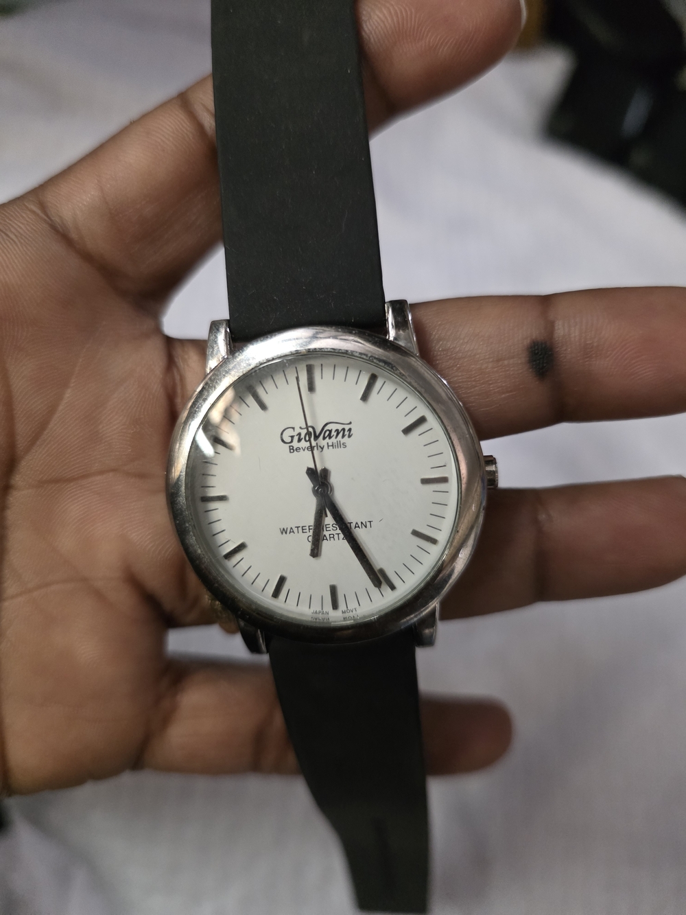 Men's Black Strap Silver Case Watch